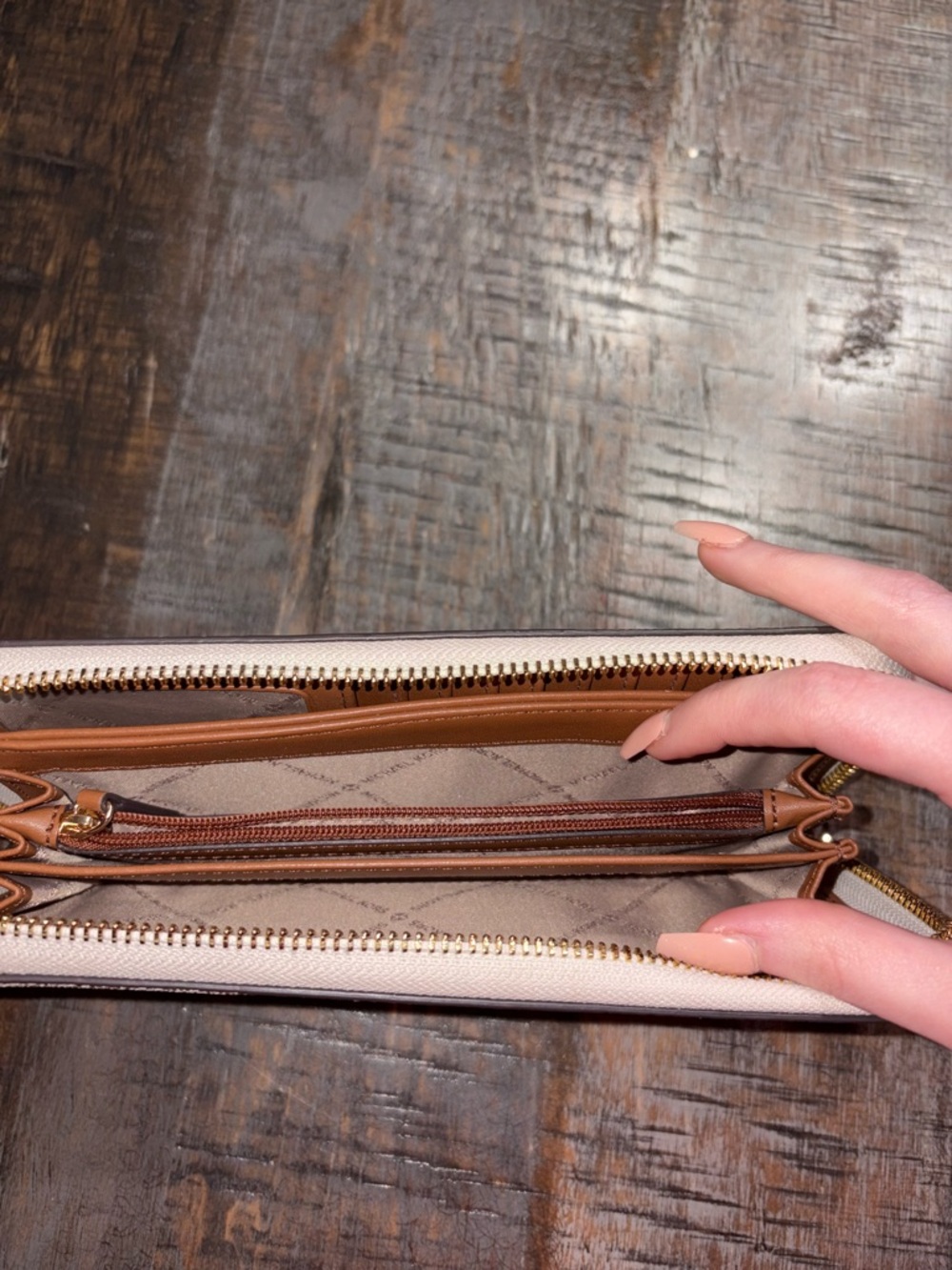 Michael Kors Beige & Brown Zip Wallet with Gold Hardware - Picture 3 of 5